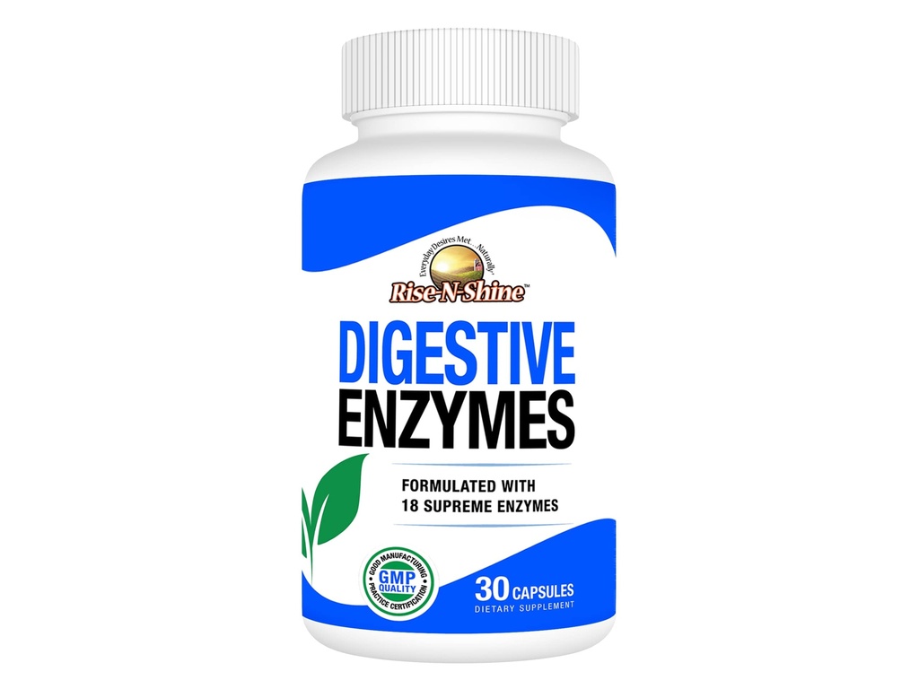 Rise-N-Shine Digestive Enzymer med probiotika, Bromelain, Lipase, Papain, Lactase og mer - Gut Helse Supplement for kvinner og menn - 30 kapsler