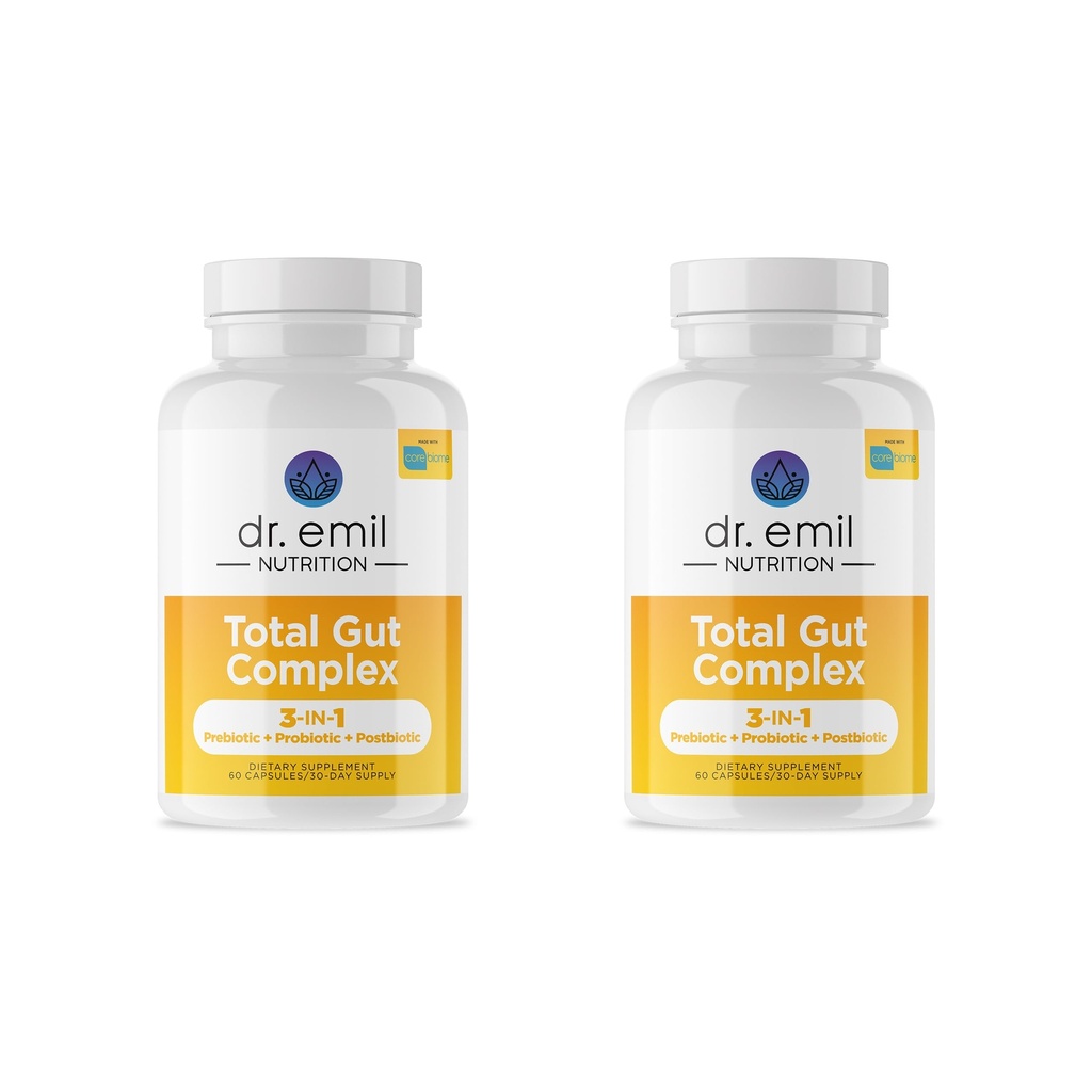 DR. EMIL NUTRITION Total Gut Health Complex - Prebiotic + Probiotic + Postbiotic Gut Health Supplements for kvinner og menn - Probiotika for Digestive helse & Gut Health, 120 Kapsler