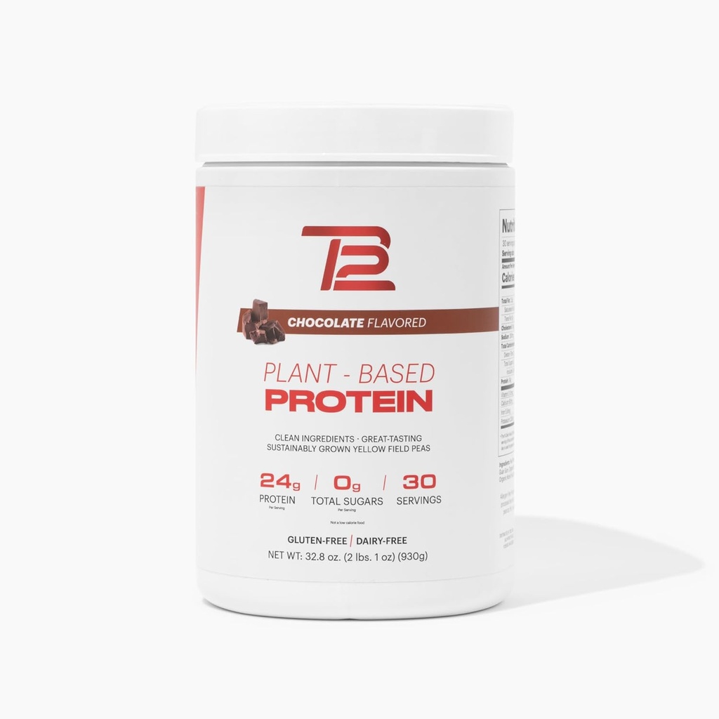 TB12 Plante Basert Protein pulver av Tom Brady, 24g Vegan Pea Protein, Lavt sukker, Lavkarbohydrat, Ikke-GMO, Måltid erstatning, keto vennlig, Paleo, Sukkerfri, Sjokolade Flavor (30 Serveringer/2.25lbs)