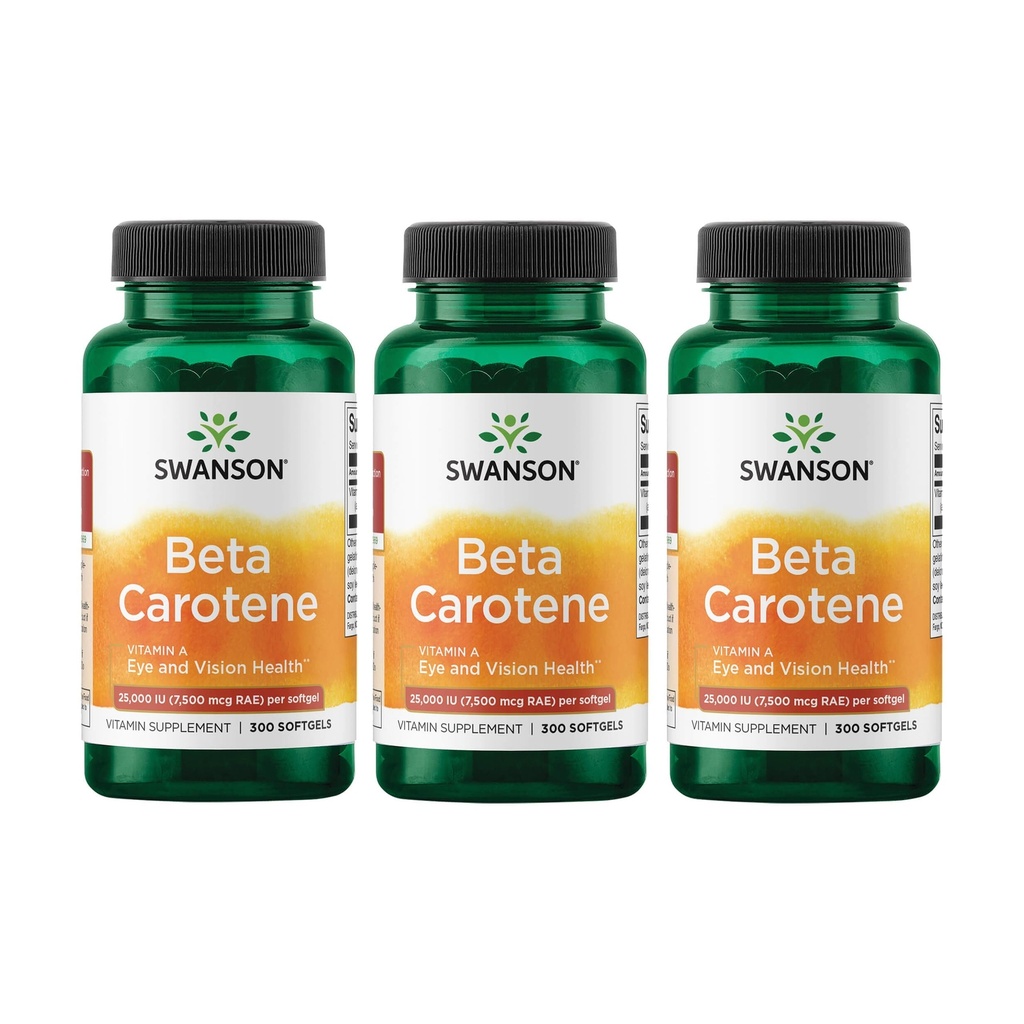 Swanson Beta-Caroten Vitamin A 25000 IU Hud Eye Immune System Helse Antioksidant Støtte 7500 mhg 300 Softgels Count (3 Pack)