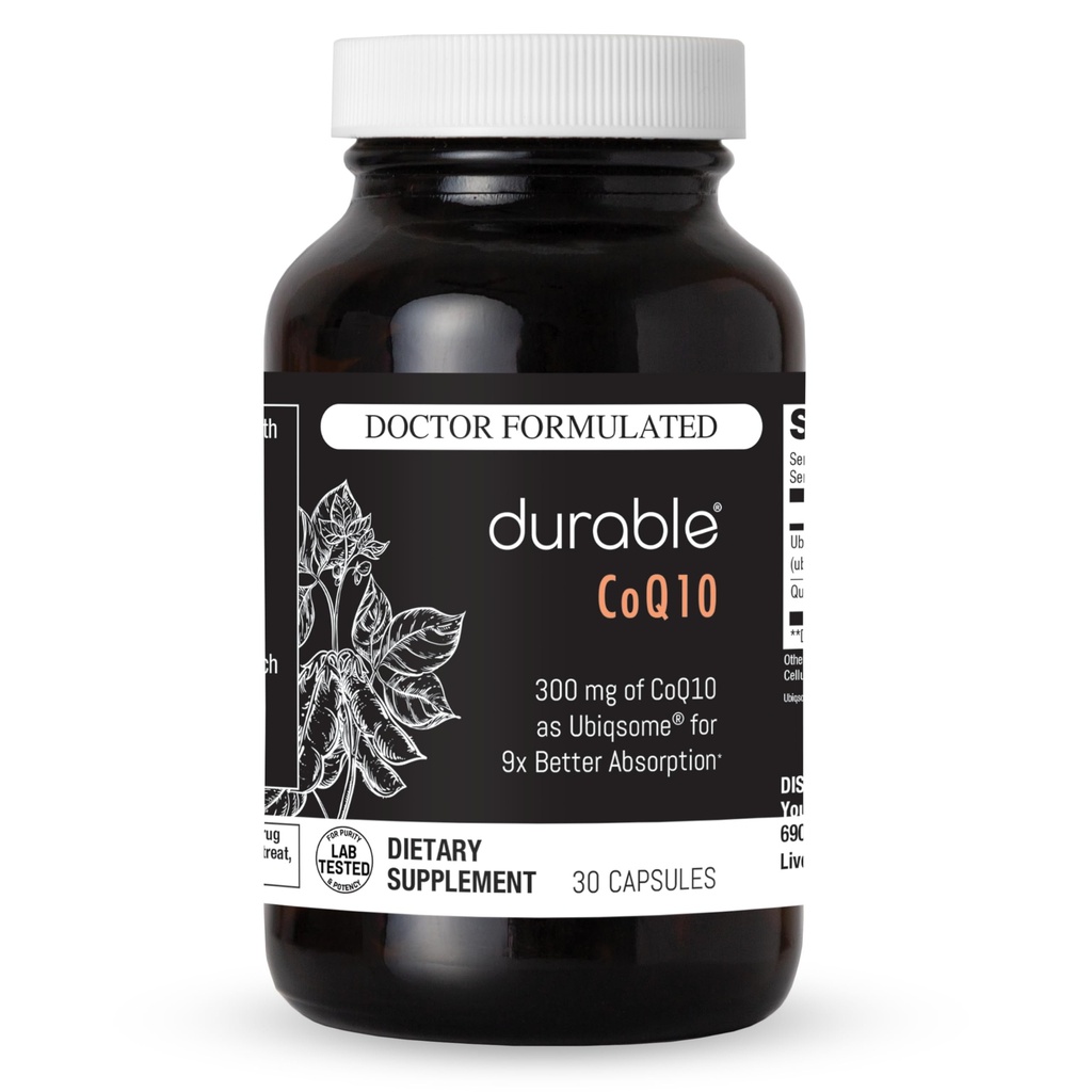 Holdbar CoQ10 – 300mg Coenzym Q10 Phytosom med 9X bedre absorpsjon + Quercetin – hjerte, energi og cellulære støtte – doktor formulert, vegansk, ikke-GMO, laget i USA, en gang daglig (30 kapsler)