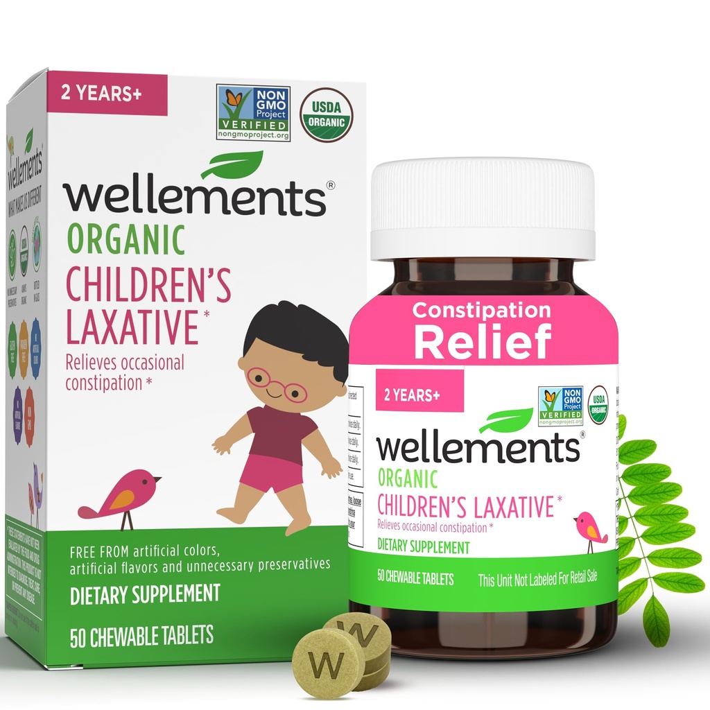 Velvære økologiske barnelaxativer for galaktose (50 Chewable Tabletter)  Organic Organic Senna Tabletter for 2+ Kids | Ikke-GMO, USDA Økologisk, Glutenfri | Naturlig Laxativer for healing Relief *