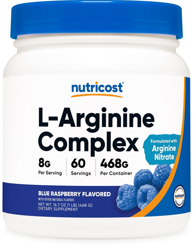 Nutricost L-Arginine Complex (Blue Raspberry, 60 Serveringer) - Glutenfri, Ikke-GMO
