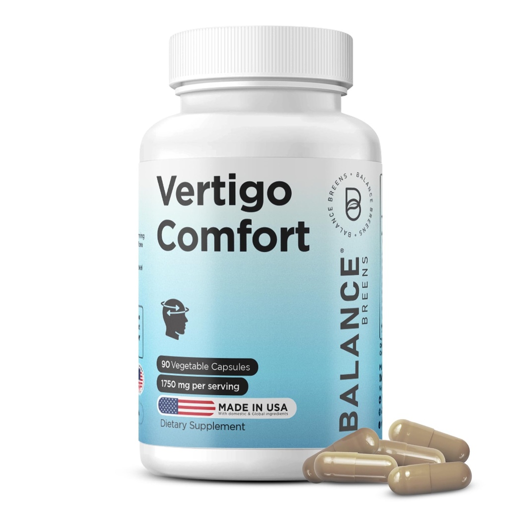Vertigo Relief Supplement 1750mg, 90 kapsler - Naturlig støtte for bevegelsessykhet, svimmelhet, Tinnitus, Migraines, indre ørebalanse (pakke med 1)