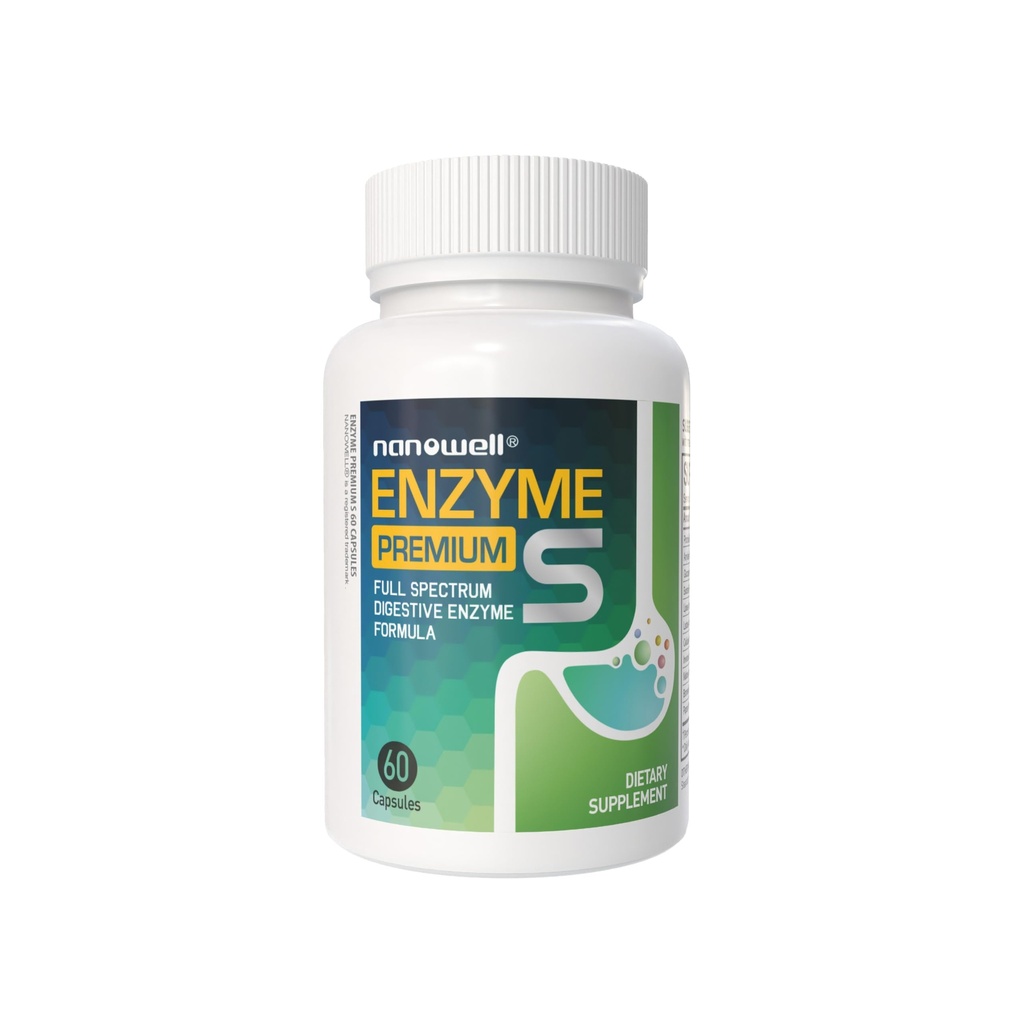 NANOWELL Enzyme Premium S - Digestive helse Multi-enzym Supplement med 10 Enzymer, inkludert Bromelain og Papain - 60 kapsler, 60-dagers forsyning