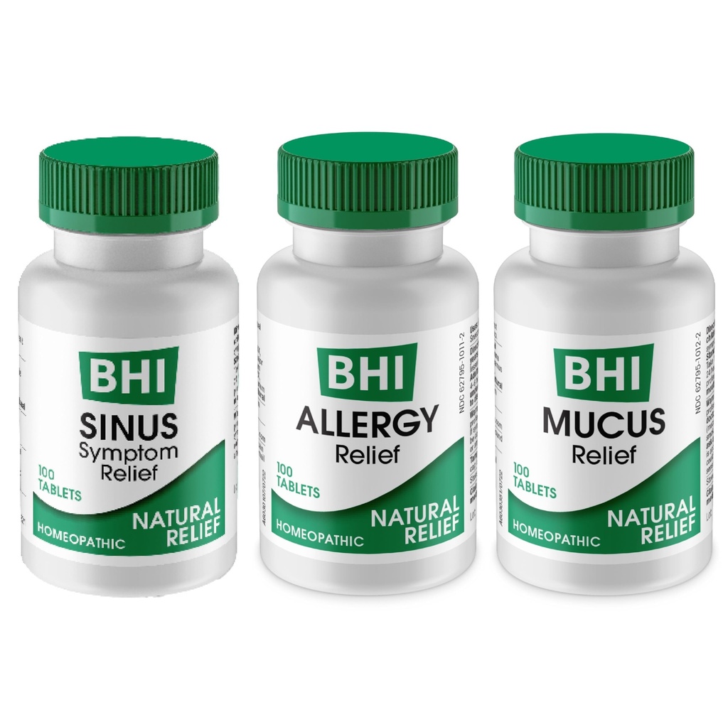 MediNatura BHI Multi Symptom Flare-Up Forsvar Bundle Sinus Relief Tabletter (100) Mucus Relief Tabletter (100) + Allergi Relief Tabletter (100) Homeopatisk Relief - Rask-Aktive, Quick-Dissolve