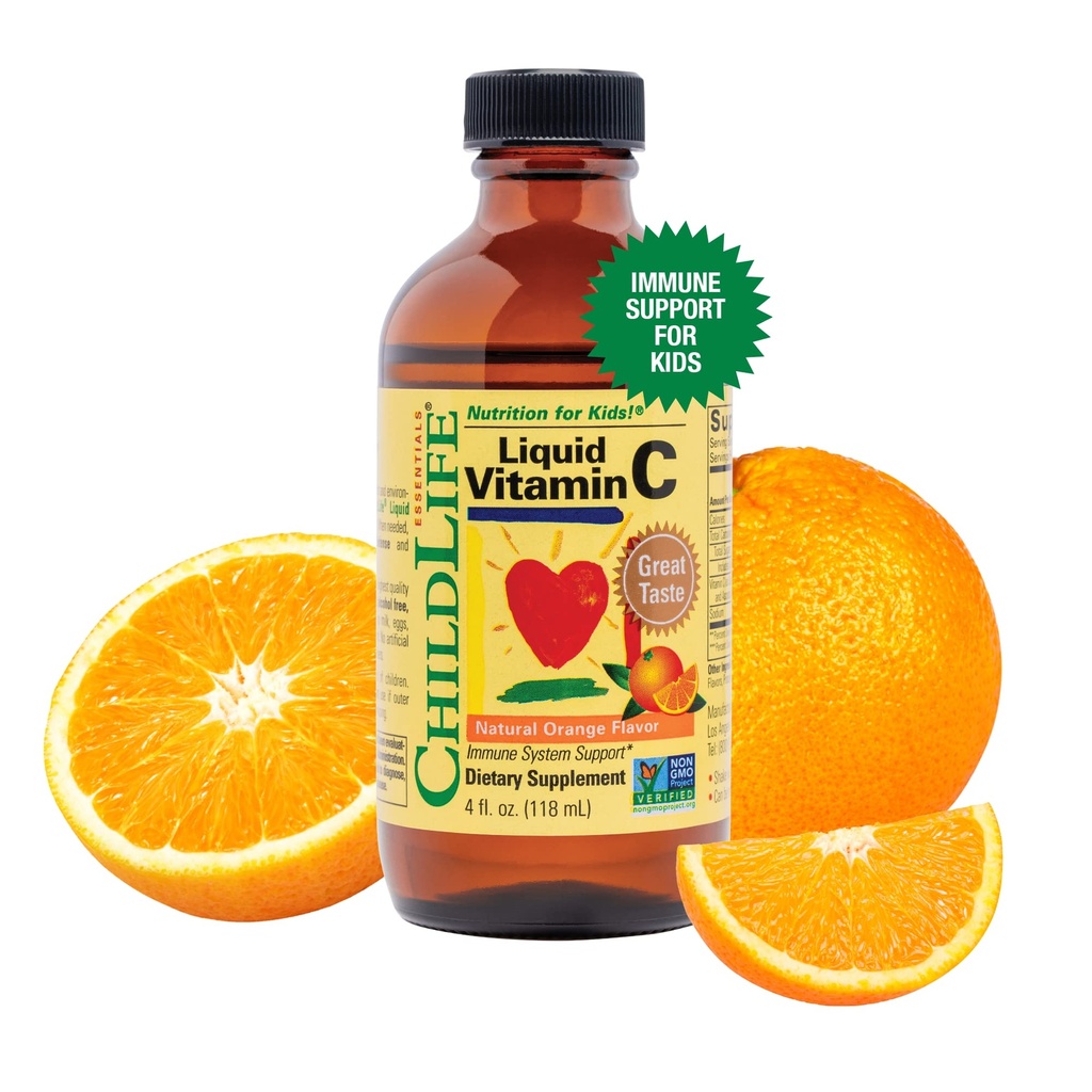 CHILDLIFE ESSENTIALS flytende vitamin C - ren vitamin C flytende kosttilskudd for barn, tilhengere, & babyer, immunsystem støtte, naturlig oransje flavor, 4 fl Oz (pakke av 1)