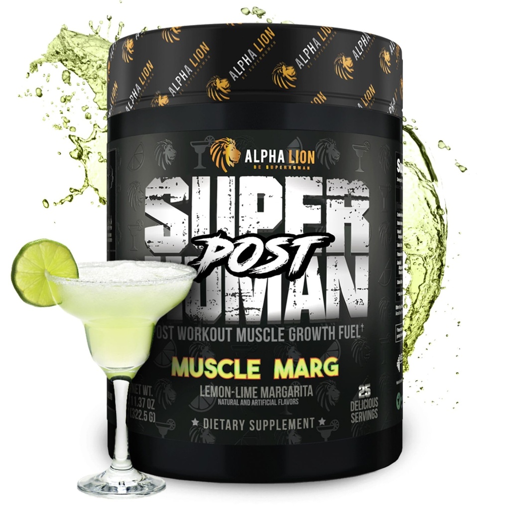 Alpha Lion Superhuman Post Trening pulver, Muskelbygger Drink, Kreatin Monohydrat + Mer for Lean Muskelvekst, Styrke og volum, Supplement for kvinner og menn (25 Serveringer, Muskelmarg)