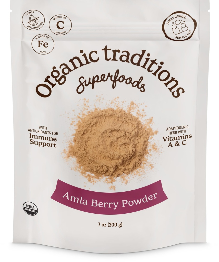 Organiske tradisjoner Organic Amla Berry pulver, pulverisert Amla Indisk Gooseberry, ikke-GMO organisk pulverisert frukt supermat, 7oz (200g) Bag