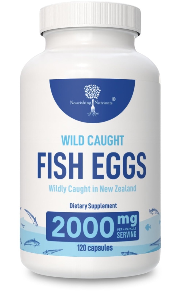 Wild Fanget fisk egg 2.000mg - Omega 3 Supplement for øye, hjerne helse, støtter immunitet, bein og tenner, Mood Support med Omega 3-6-9 Fish Egg Capsules