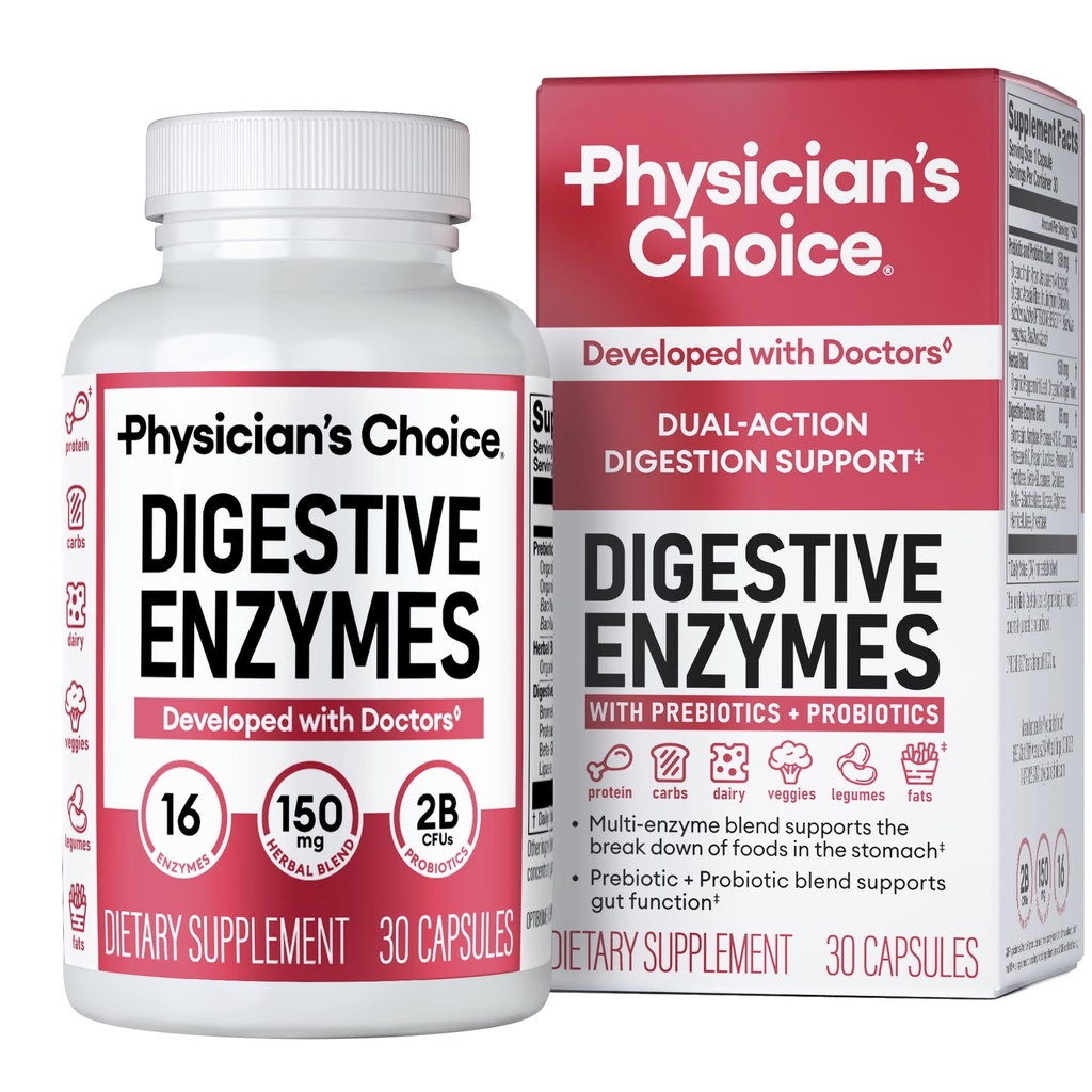Legens CHOICE Digestive Enzymes - Multi Enzymes, Bromelain, organiske prebiotika og probiotika for digestiv helse & Gut helse - Bloating & Meal Time Discomfort - Dual Action - Alle dietter - 30 CT