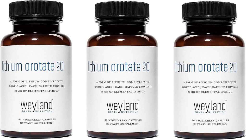 Litium Orotat 20 mg (3 flasker), 180 vegetariske kapsler