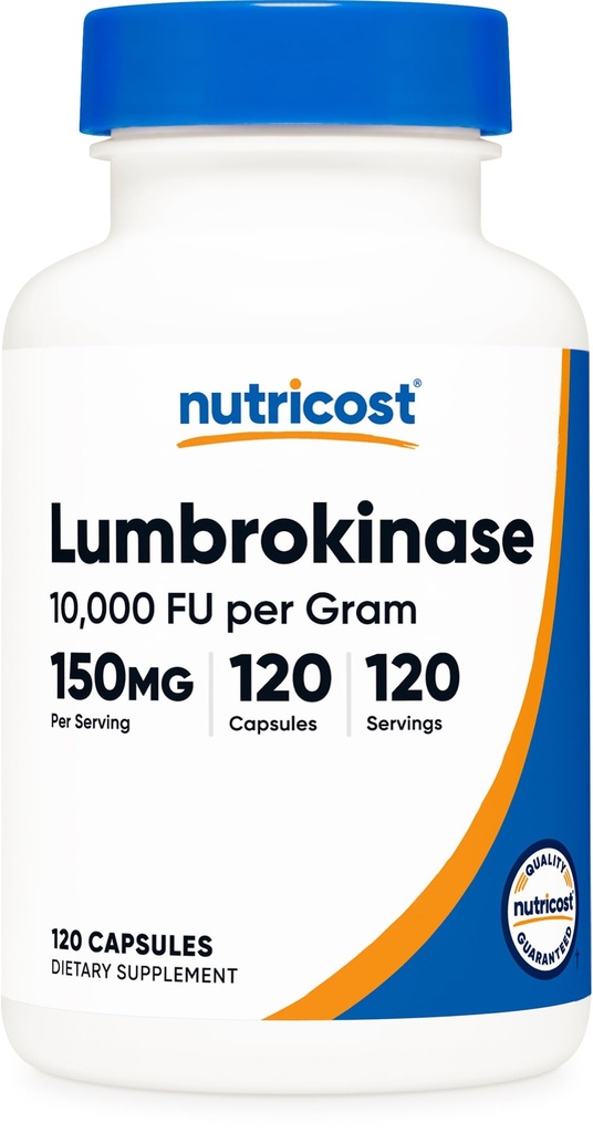 Nutricost Lumbrokinase Kapsler 150 mg (120 Kapsler) - Glutenfri, Vegansk, GMO-fri