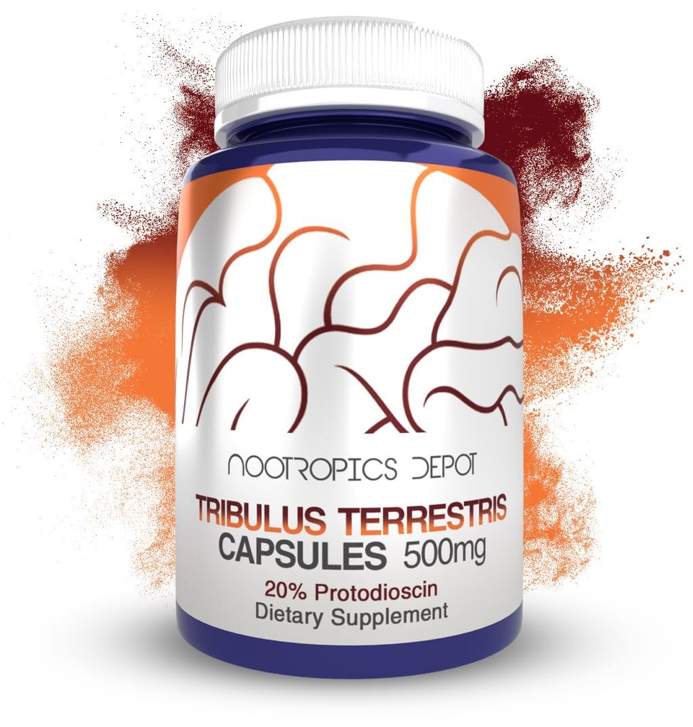 Nootropics Depot Tribulus Extract Capsules | 500mg 20% Protodioscin | Tribulus terrestris | Fitness, Mood, & Vitality | 60 Count