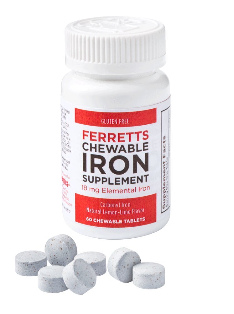 Ferrets Chewable Jern Supplement 18 mg (karbonyl jern) - 60-dagers forsyning av sitron-Lime Flavored jern Chewables for jernmangel - Gentle & ikke-konsisterende jern Supplement Chewables (60ct.)