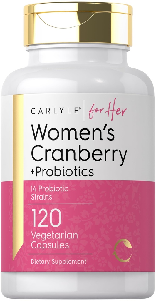 Carlyle Kvinners Cranberry Plus Probiotika | 120 Kapsler | med 14 Probiotiske Strains | Vegetarisk, Ikke-GMO, Glutenfri kosttilskudd | for henne