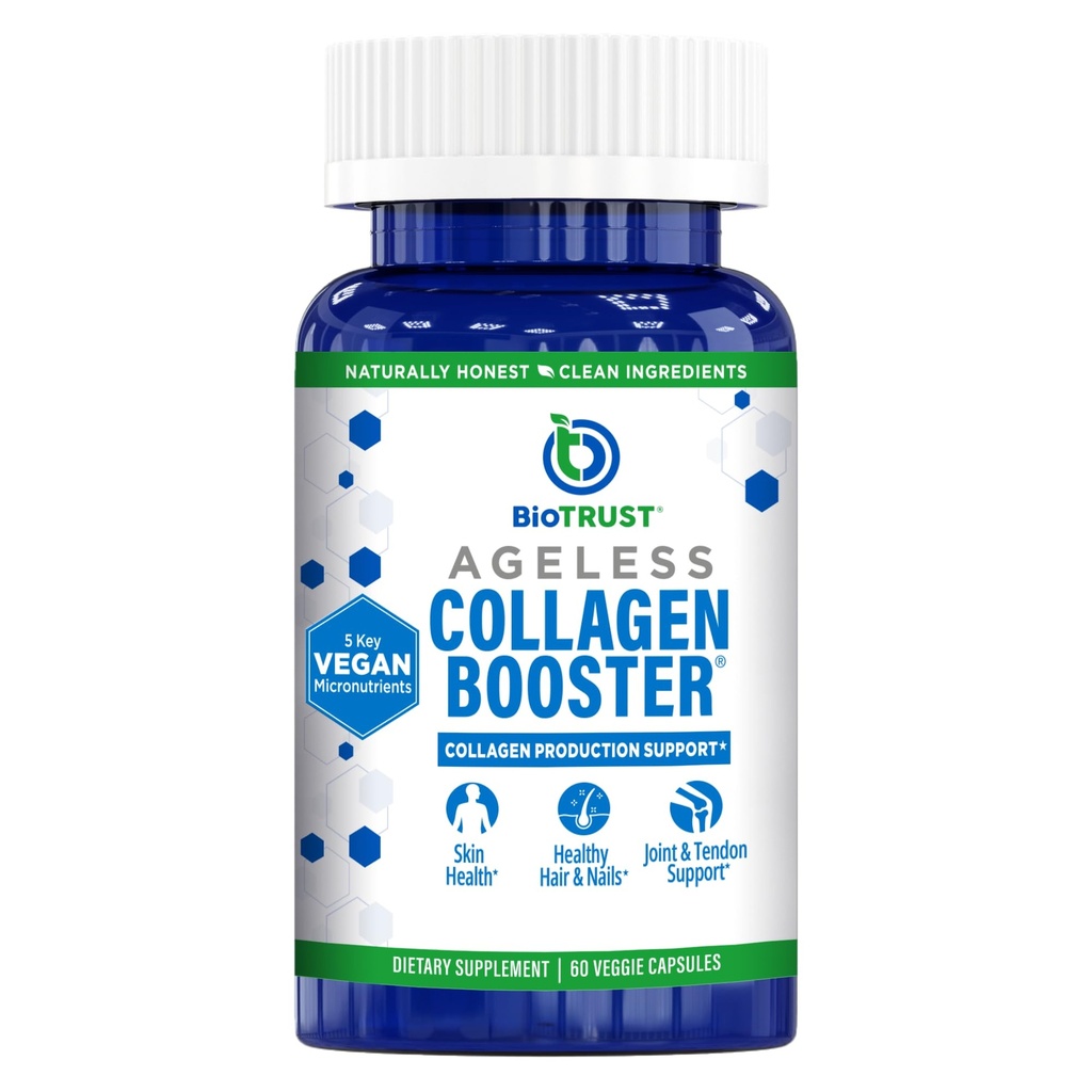 BioTrust Ageless Collage Booster, Kraftig støtte Skjønnhet fra inne, Vegansk kollagenbygger for glødende hud, Gorgeous Hair, Vakre negler, Sunn Joints, 60 Kapsler (30 Serveringer)