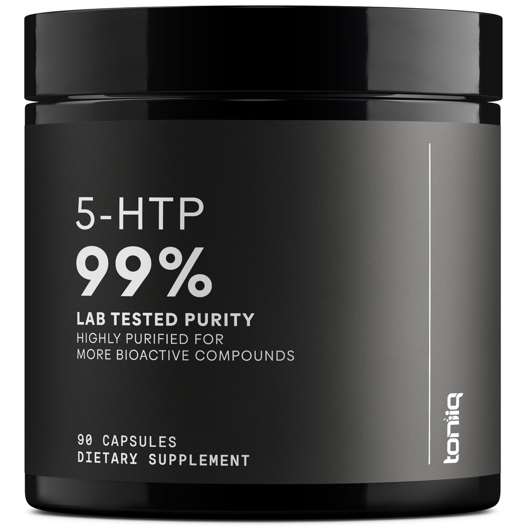 Toniiq Ultra høy styrke 5HTP kapsler - 99%+ Høyt renset og biotilgjengelig - 12:1 Konsentrert ekstrakt - 200 mg - 90 Veggie kapsler