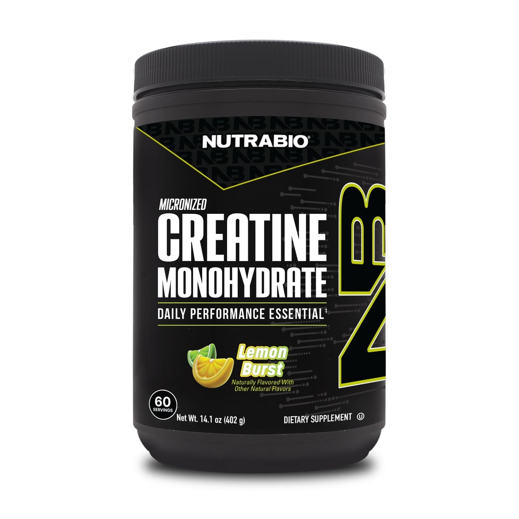 NutraBio ren mikronisert kreatinmonohydrat pulver Supplement, sitron burst, (300 g) - støtter bulk muskel energi, gjenoppretting og styrke - HPLC testet kreatin pulver supplement for menn og kvinner