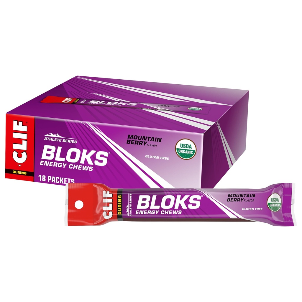CLIF BLOKS - Fjell Berry Flavor - Energi Chews - Ikke-GMO - Plant Basert - Rask brensel for sykling og løping - Raske karbohydrater og elektrolyter - 2,12 oz. (18 greve)