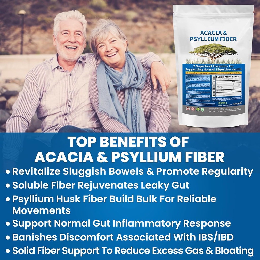 Nyregjenopprette organisk Acacia & Psyllium Husk Fiber pulver - Prebiotisk og naturlig kosttilskudd - Soluble Acacia & Psyllium Husk pulver - 1,5 lbs (48oz), 2 pakker