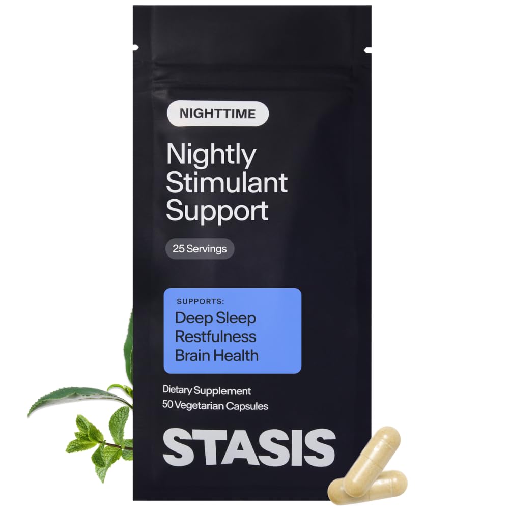 Stasis Nighttime - Calm and Sleep Capsules to Par with Stimulant - Skullcap, Magnolia Bark, Magnesium for søvn, og Astaxanthin Supplements for avslapning og Mood Support - 25 Serveringer
