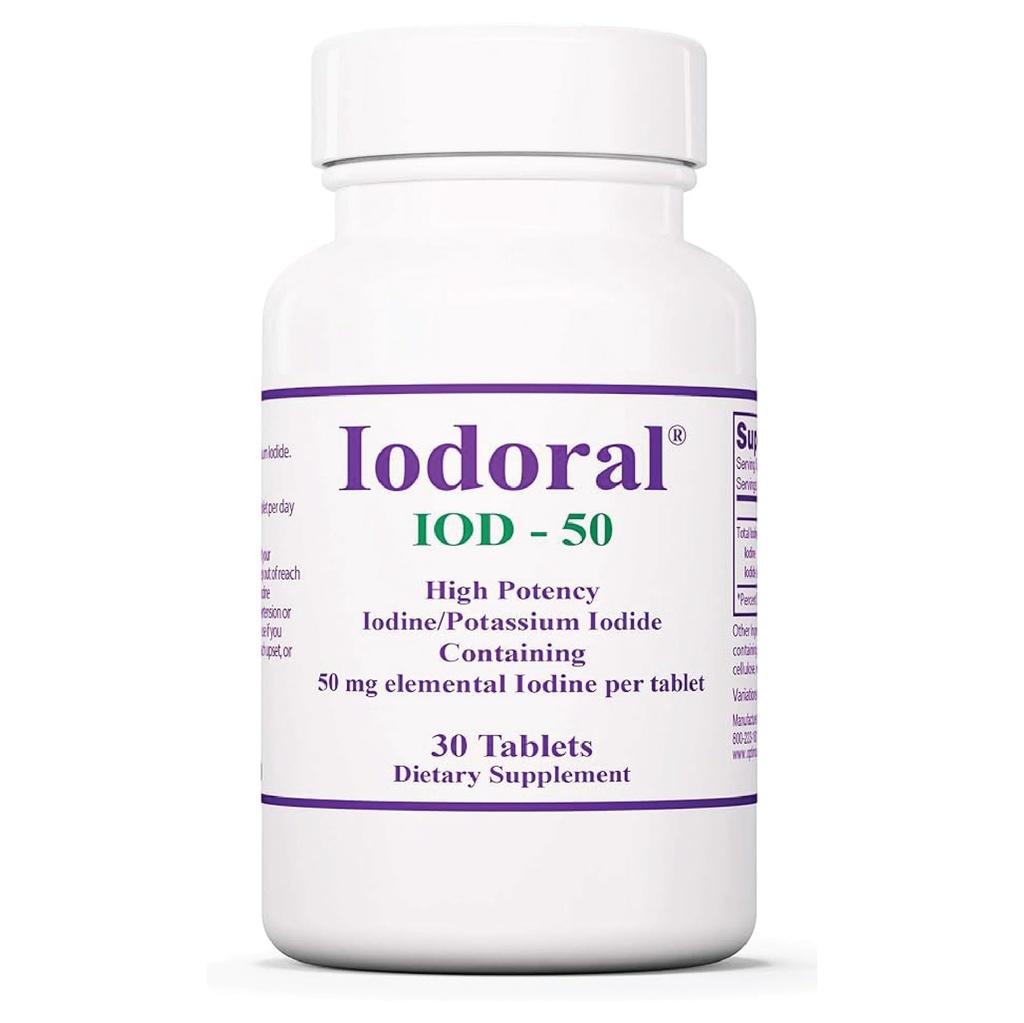 Optimox Iodoral 50 mg Supplement - Kalium jodide tabletter, Thyroid støtte, daglige vitaminer og mineraler, Lugols jodide løsning - 30 greve.