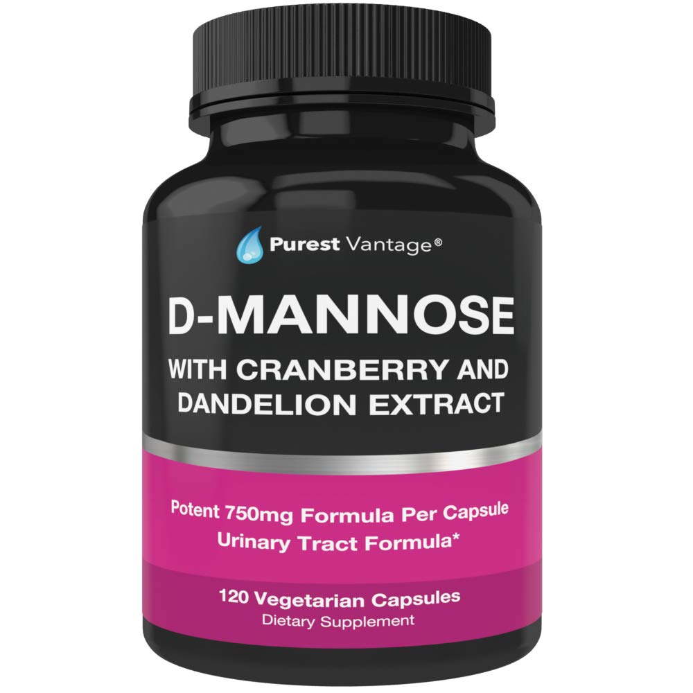 D Mannose kapsler med 600 mg D-Mannose pulver per Cap - med tilsatt Cranberry og Dandelion ekstrakt til hjelp i Bladder, Urin Tract og UTI støtte - 120 Veggie Caps