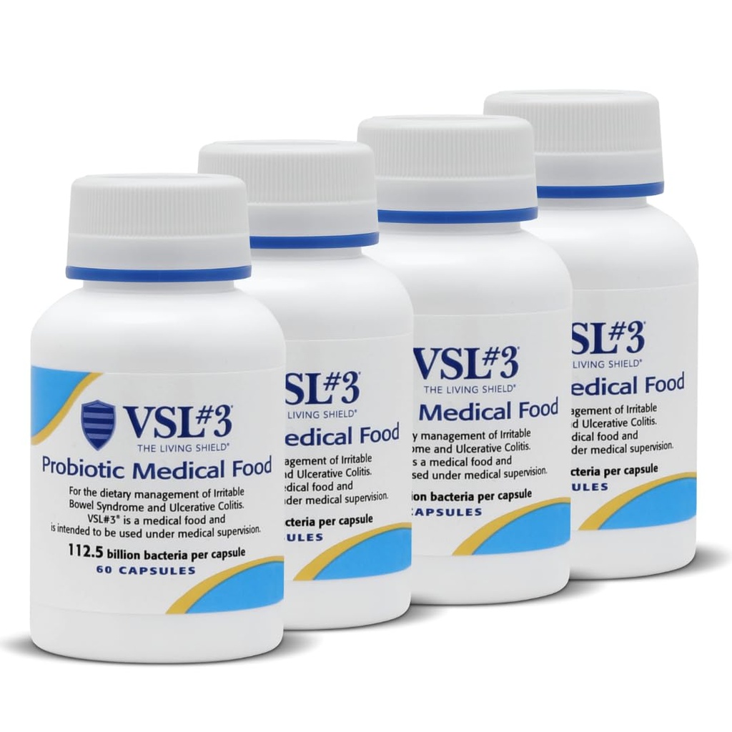 VSL #3® Probiotika for digestiv helse, IBS & UC-symptomer - 112,5B CFUs, høy potens, multistrain, levende, kjøleskapt probiotika, medisinsk mat for gut helse støtte hos menn og kvinner, 240 kapsler