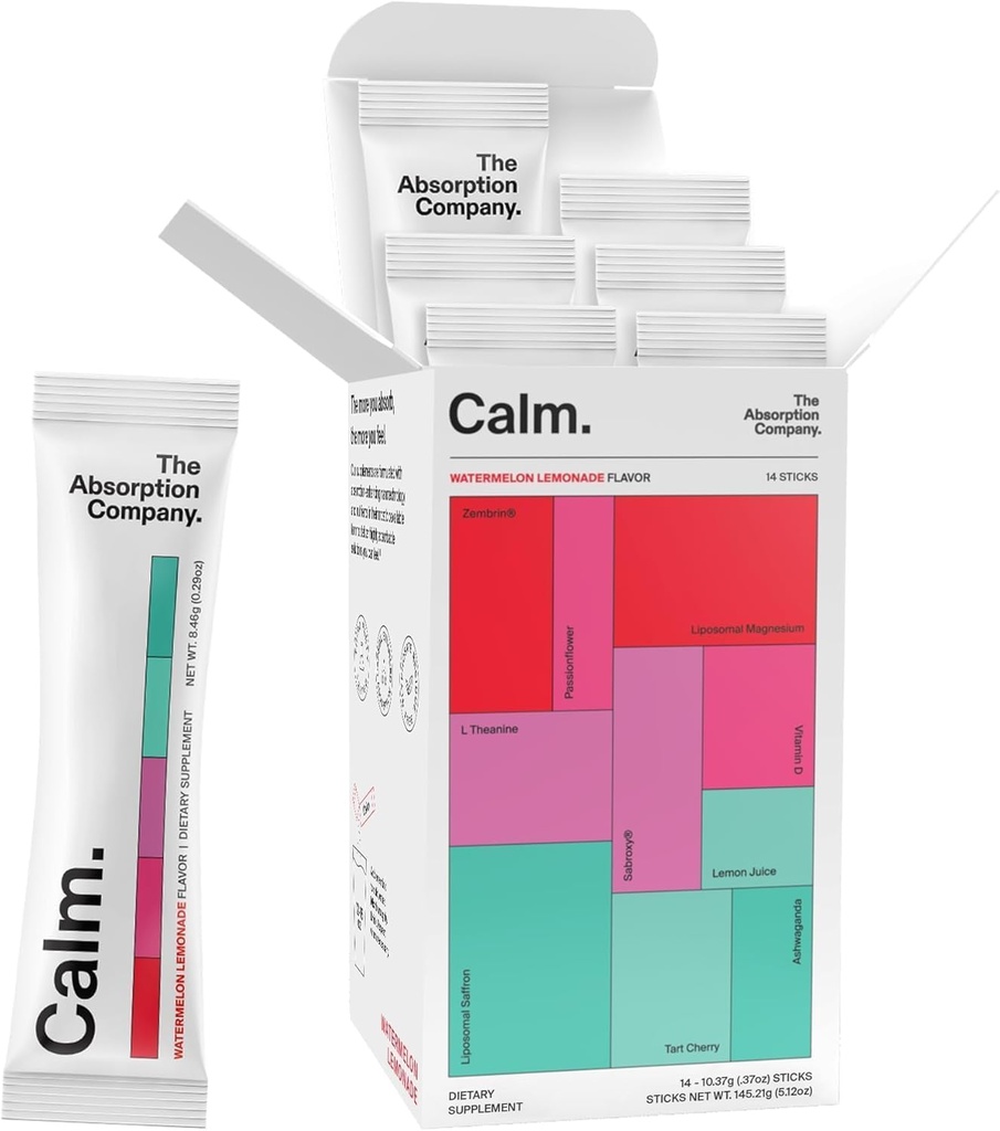 Calm Drink Mix - Relaxation Aid med magnesium, Ashwagandha, L-Theanine, & Vitamin D - støtter Cortisol Regulation og Mood for menn og kvinner - Vannmelon Lemonade Flavor 14 Sticks