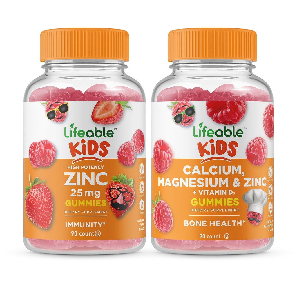 Livbar Sink 25 mg Kids + Kalsium Magnesium & Sink Kids, Gummier Bundle - God Tasting, Vitamin Supplement, Glutenfri, GMO Gratis, Chewable Gummy