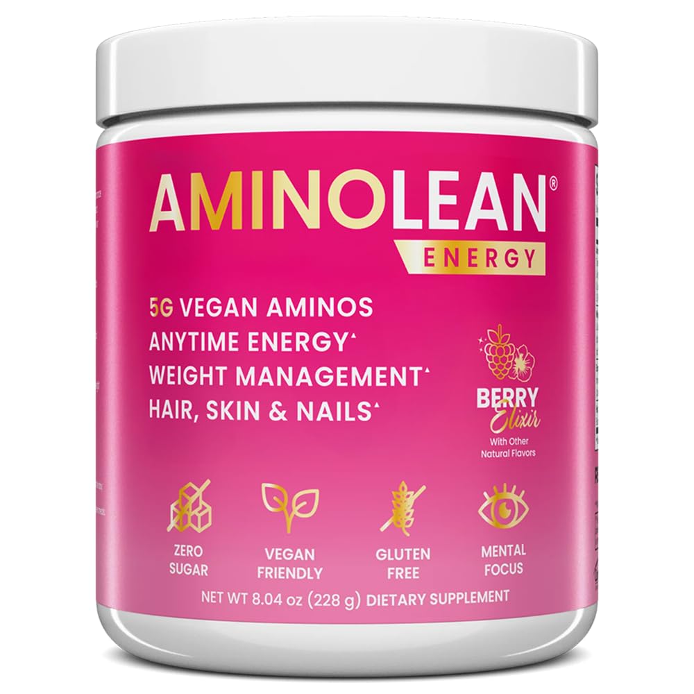 RSP NUTRITION AminoLean Pre Workout, Clean Energy with No Jitters, Tingler eller Crash, Vegansk Vennlig med tilsatt biotin for hår, hud, negler, Berry Elixir, 30 serveringer
