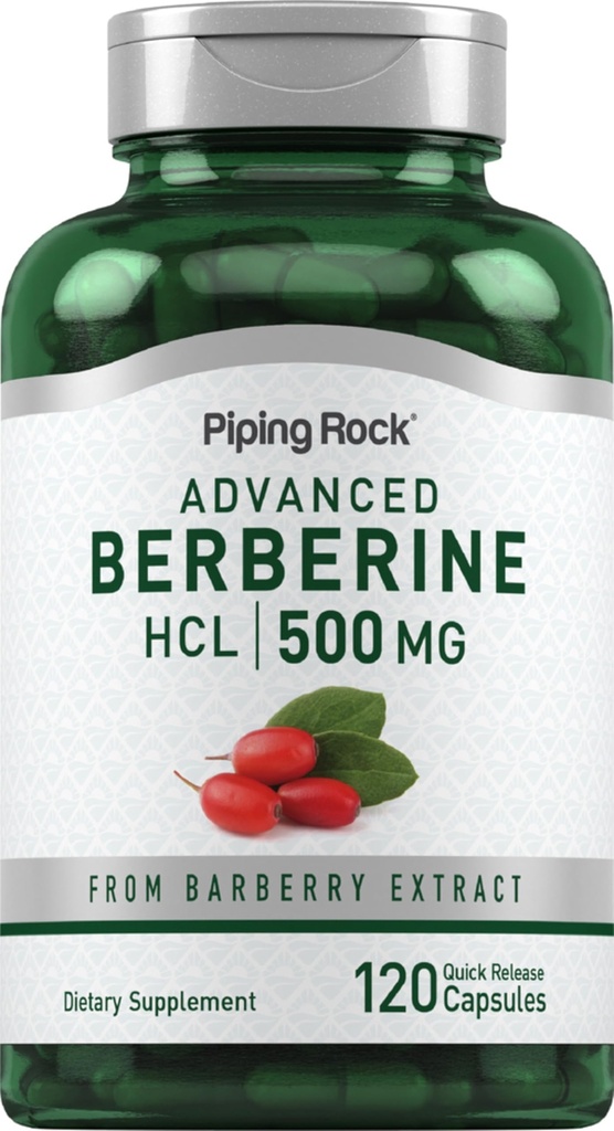 Piping Rock Berberine HCL Supplement | 500 mg | 120 kapsler | Barberry ekstrakt | Ikke-GMO, Glutenfri