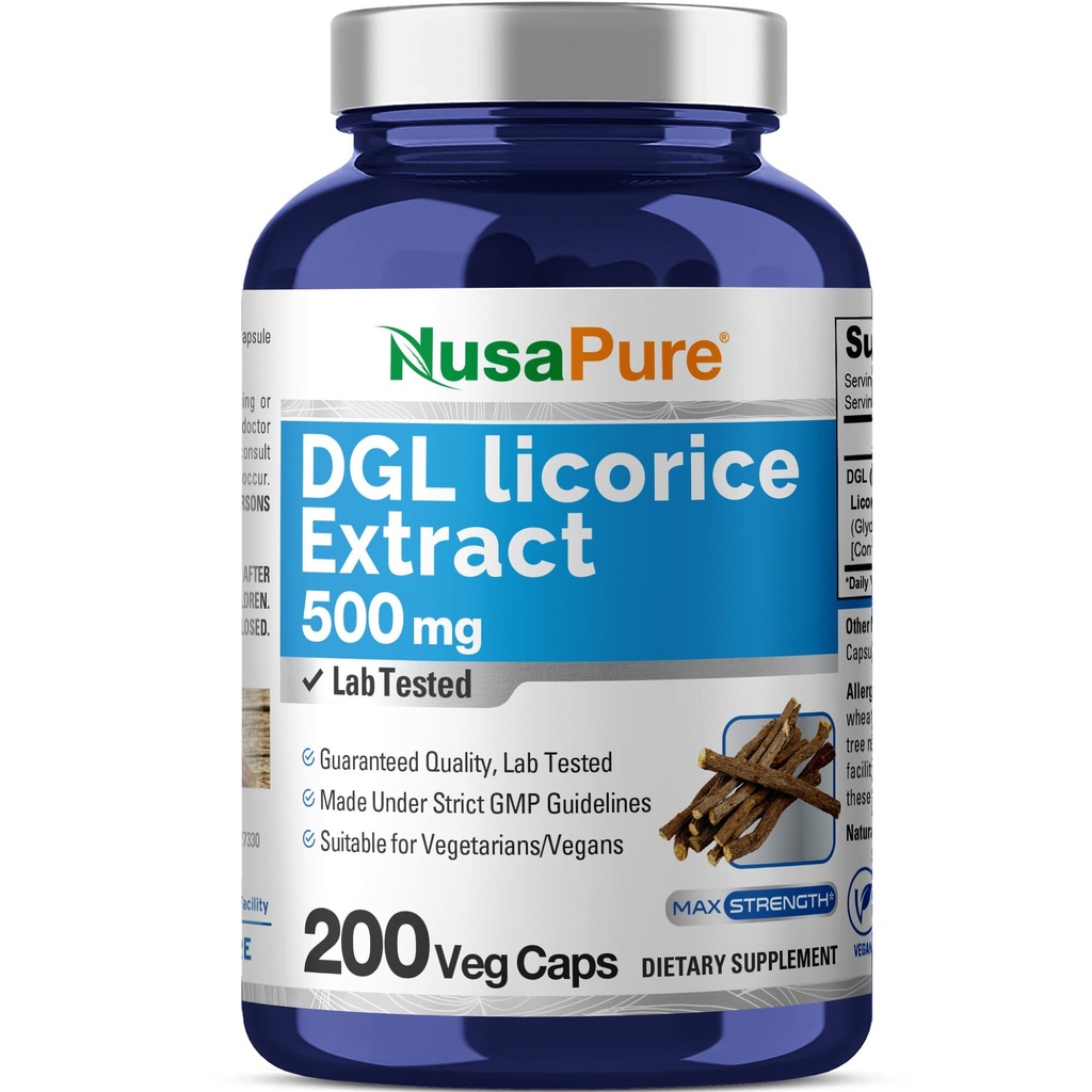 NusaPure DGL Licorice Extract 500 mg 200 Veggie kapsler (Vegan,Non-GMO)