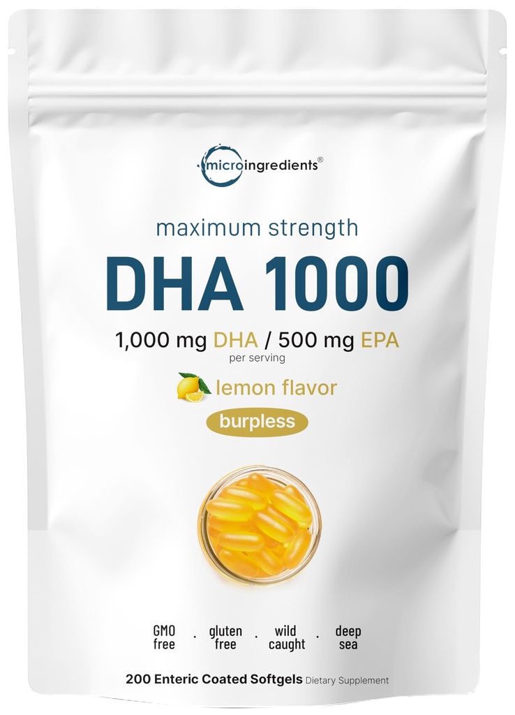 Omega 3 Fish Oil DHA Supplements 1000mg med EPA 500mg, 200 Softgels - Lemon Flavored, Burpless (Enteric Coated) | Deep Sea fersk fisk, Wild Fanget fra norske vann | Mercury Gratis