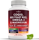 Ny Age COQ10 200mg Rød Yeast Rice, Omega 3, Magnesium Complex, Sink Vitamin K2 D3 - hjerte helse støtte vitaminer for kvinner og menn med vitamin B3, Coenzym Q10-60 greve