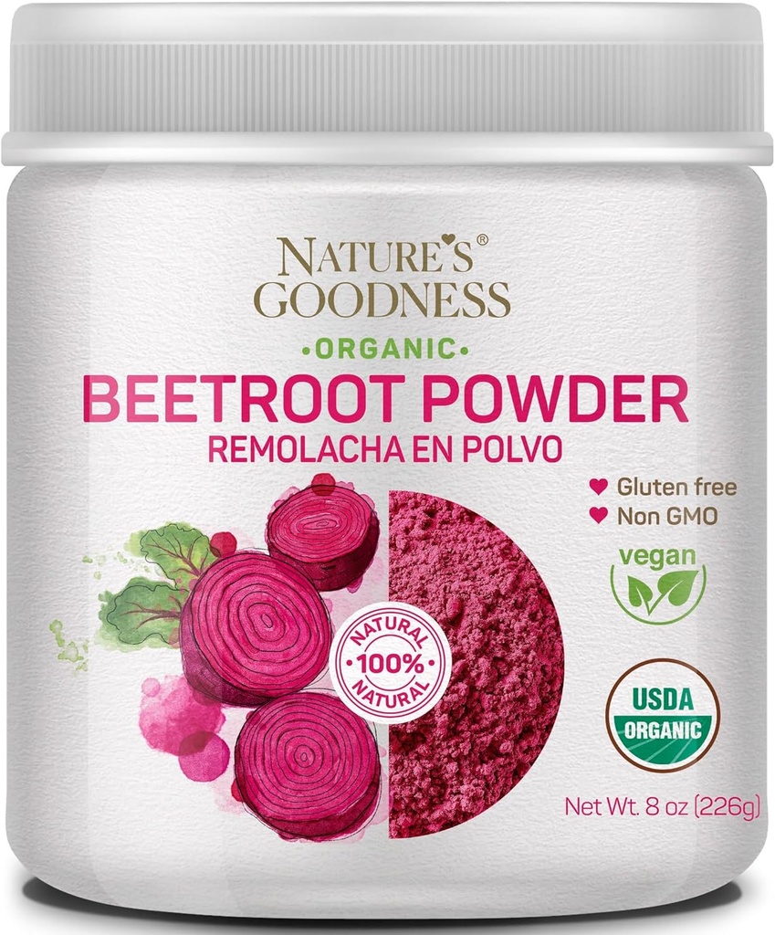 Naturens Goodness Beet Root Powder - 56 Serveringer (8oz) - Nitric Oxid Booster for energi, utholdenhet, hjertehelse og atletisk ytelse