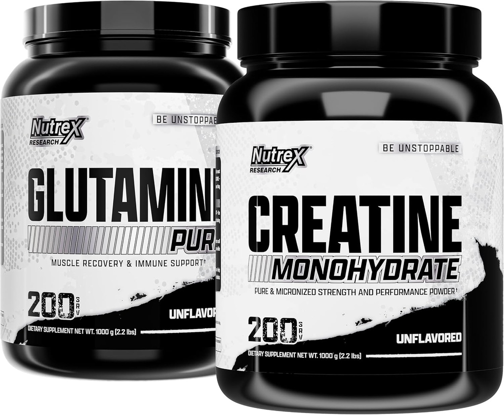Nutrex forskning Kreatin Monohydrat pulver 200 Serv & L Glutamin pulver 200 Serv Bundle