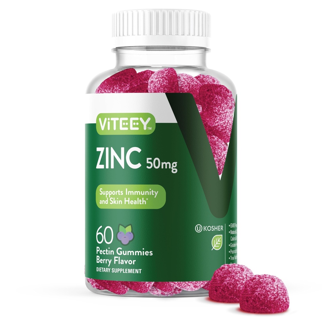 VITEEY Sink Gummies for menn og kvinner - Sink Supplements 50 mg - Immune Boost & hud helse - Vegan, Glutenfri - 60 greve