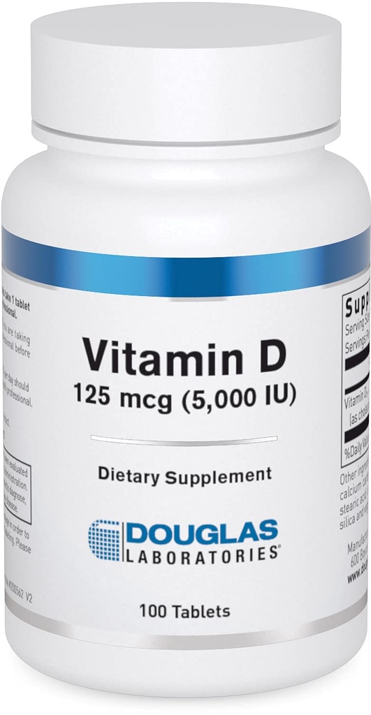 Douglas Laboratories Vitamin D (5.000 I.U.) | Vitamin D3 Supplement for å støtte immunhelse, kalsiumnivå og ben * 100 tabletter