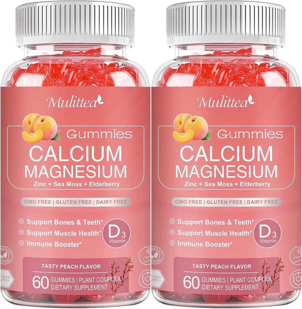 1200mg Kalsium Gummier med D3,K2,Zinc - Plantekompleks kalsium Magnesium Supplement med glykinat, Potasium,Vitamin C & Whole Natural Food for Bone & Immune Support- 120 Chewable Gummy Sukker-fri