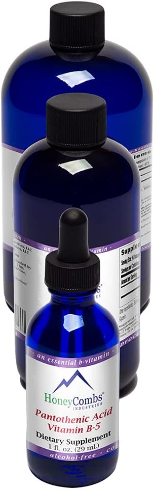 HoneyCombs vitamin B5 Pantotensyre Supplement flytende dråper - høy styrke vitamin B5 for menn og kvinner - opprettholde sunne hormoner, immunsystem, hår, hud, negler - Vegan flytende vitaminer (8 fl oz)