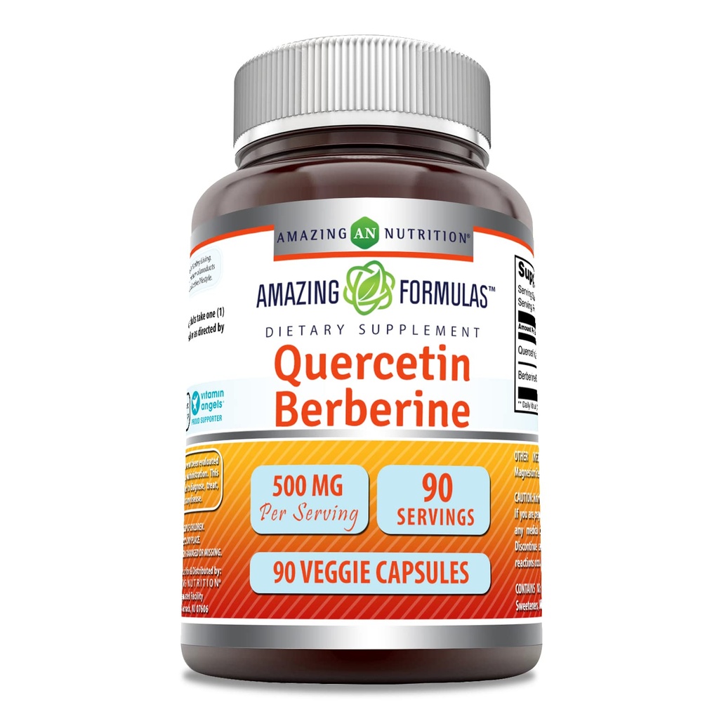Amazing Formler Quercetin Berberine - 250mg Berberine og 250mg Quercetin, 90 Veggie Capsules Supplement | Ikke-GMO | Glutenfri | laget i USA | Ideell for vegetarianere
