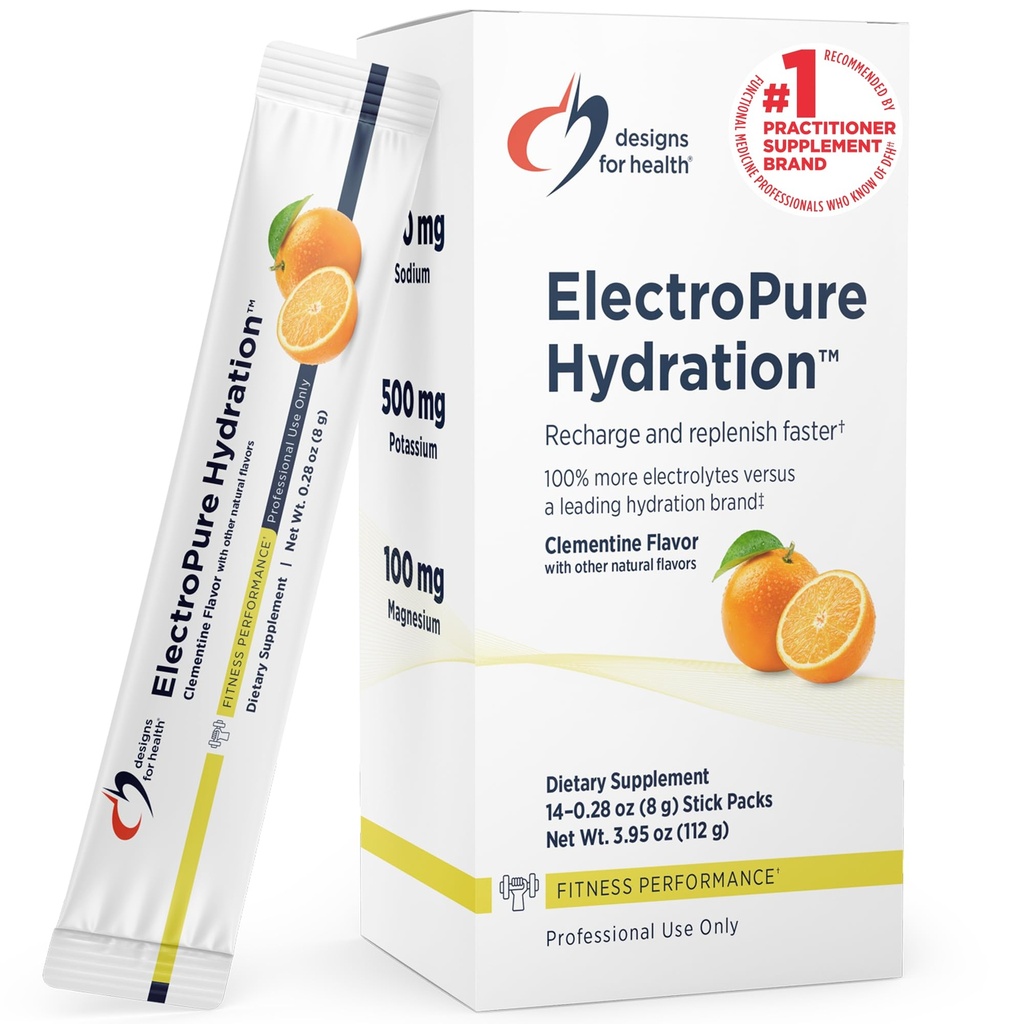 Designer for helse ElectroPure Hydration Packets, Clementine Flavor - Electrolytes pulver med vitamin C, magnesium, sink og kalium - med Stevia og Monk Fruit Sweetener (14 Stick Packets)