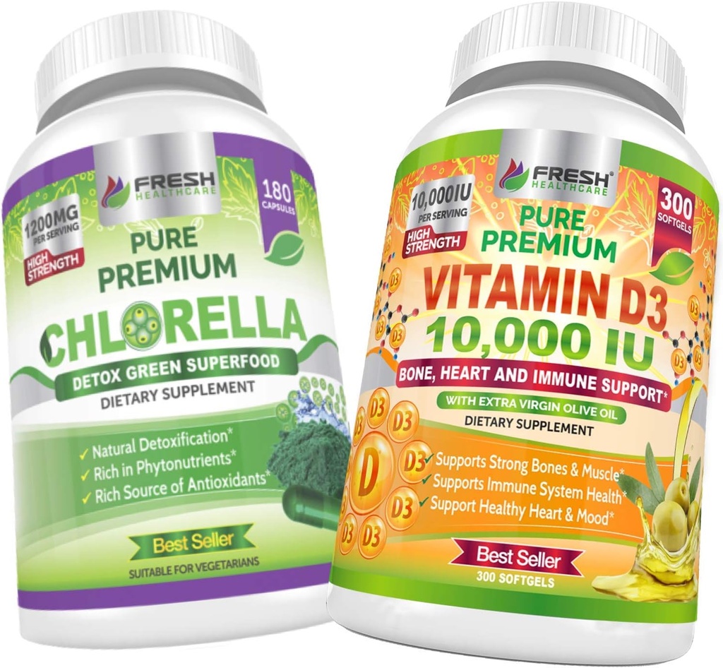 FRESH HealthyCARE Klorella og vitamin D3 10.000 IE - Bundle