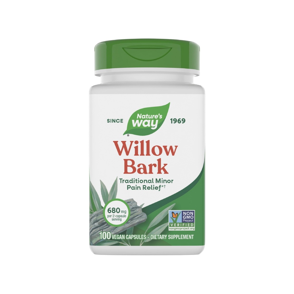 Naturens måte Willow Bark, Tradisjonell lindring av discomfort på grunn av avslappende overeksersjon*, ikke-GMO-prosjekt verifisert, 680 mg per servering, 100 vegansk kapsler