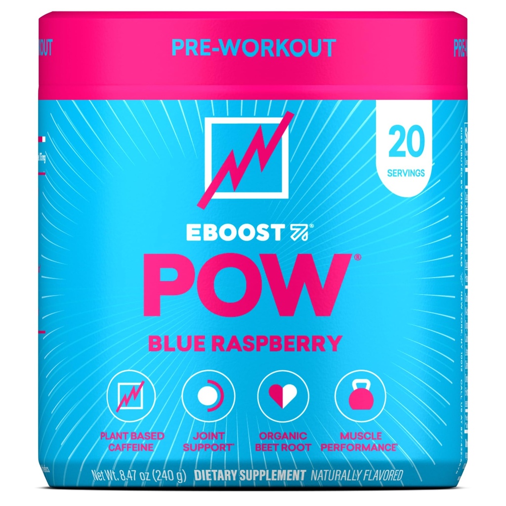 EBOOST POW naturlig pre trening pulver - 20 serveringer - blå bringebær - et preworkout supplement for ytelse, felles mobilitet støtte, energi - menn og kvinner - ikke-GMO, Glutenfri, Ingen kreatin