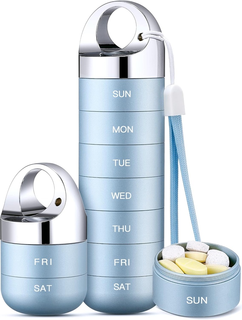 Zannaki Metal Travel Pille Organizer, Bærbar Vanntett ukentlig Pille Box, Stor aluminiumlegering Pille Case Container, BPA Gratis 7 dagers daglig medisin Organizer Holder for Vitamin, Fish Oil, Supplement