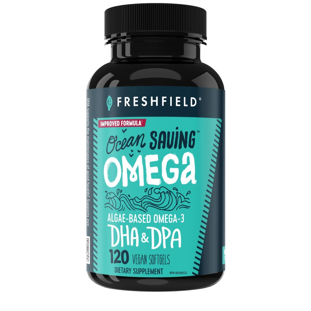 Ocean Sparing Omega, Algae Omega 3, DHA Supplement, 4-måneders forsyning, Sustainly Sourced, Høyeste nivåer av DHA per kapsel (440 mg), w/DPA