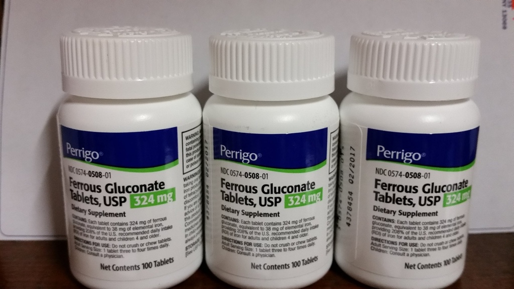 Ferrous gluconate, 324 mg, 100 tabletter, 3-pakke